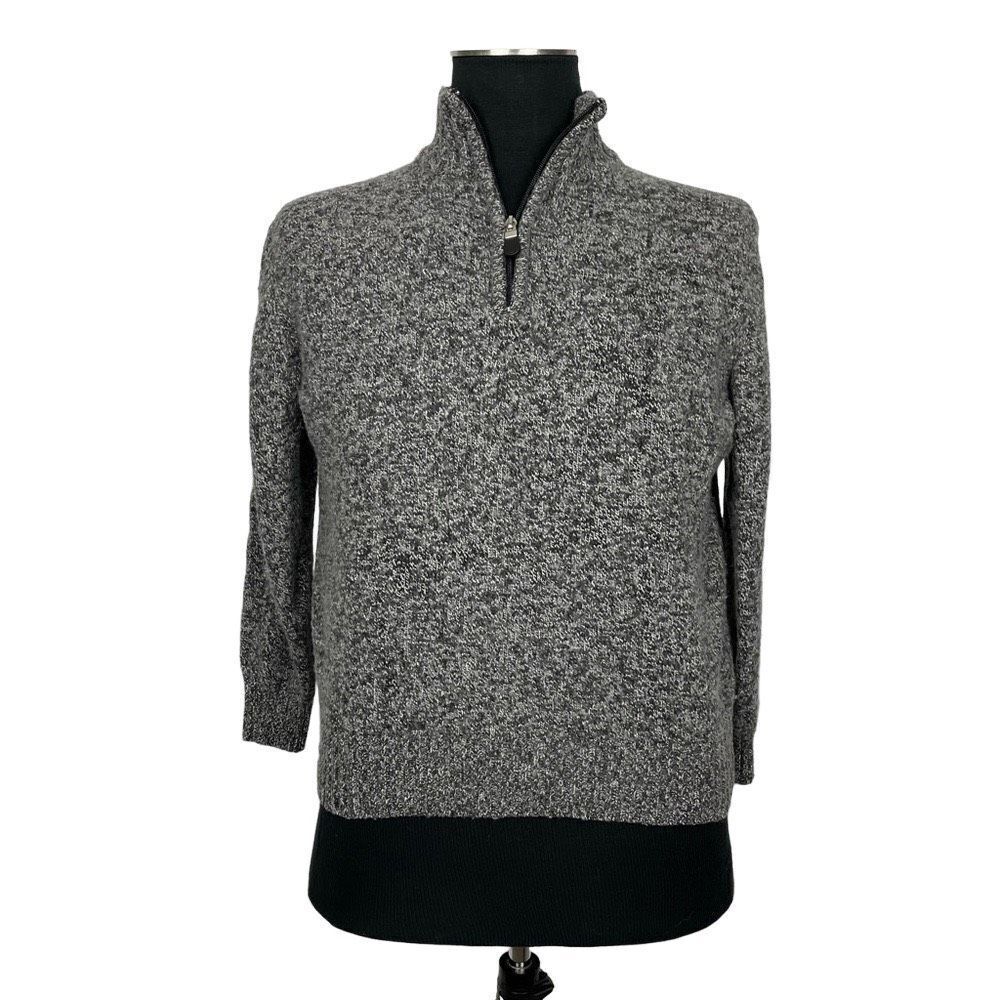 Vintage Giorgiolini Italy 1/4 Zip Gray Wool Cashmere Blend Sweater - Mens L (Fit